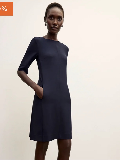 Mm Lafleur New York The Emily Dress Midnight Navy Blue Shift Square Neckline